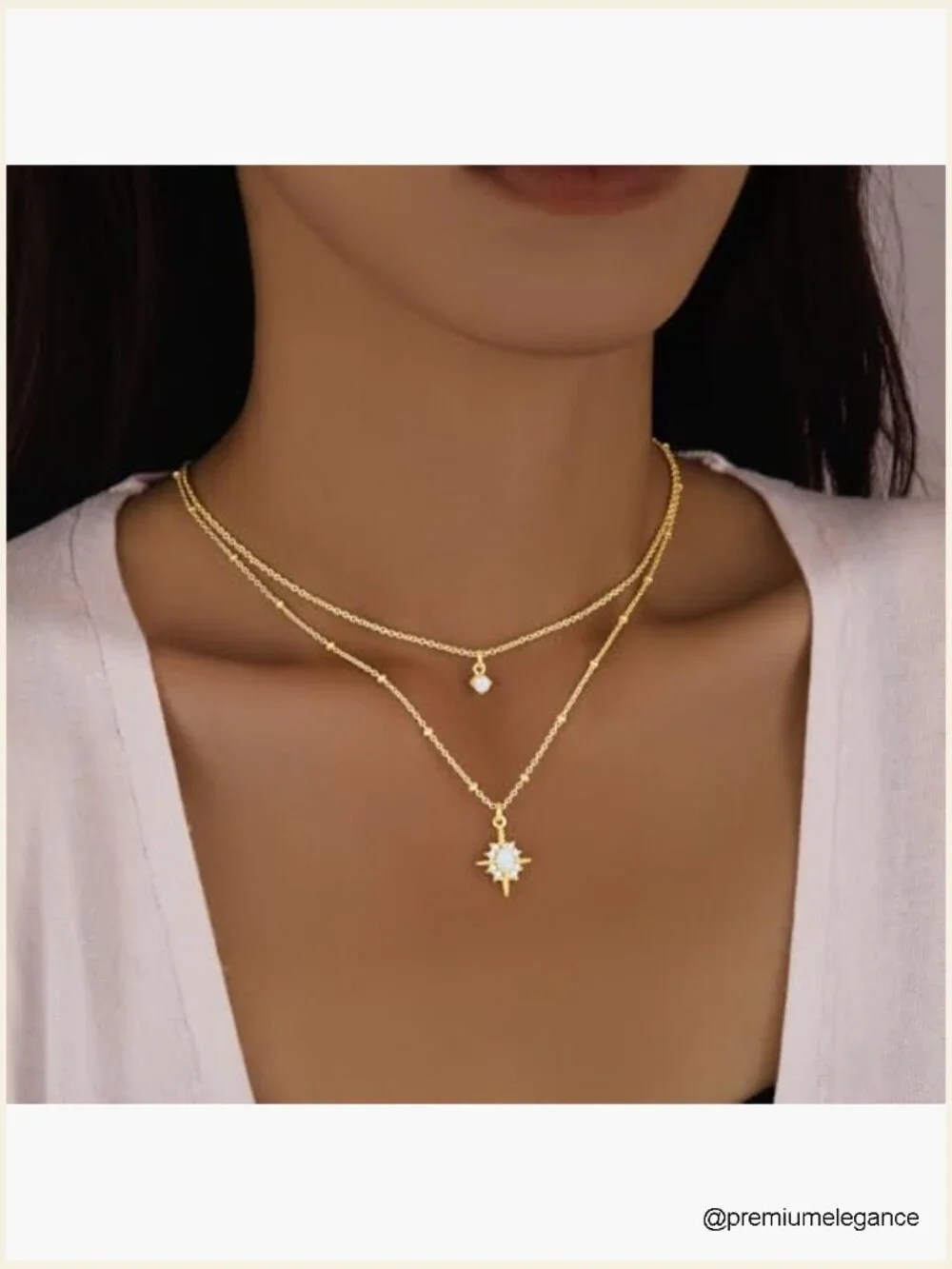Dainty Gold Layered Star Opal Pendant Necklace Set Choker